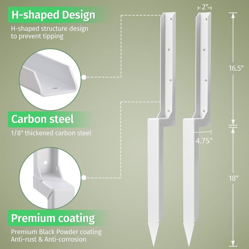 SINTOP Fence Post Repair Stakes Kit – 1/8" Thickened Carbon Steel One-Piece Structure, Heavy Duty Ground Anchor Stake for Repairing or Reinforcing Broken/Leaning Privacy Fence & Mailbox Post, White, 1-Pack. - Image 2